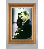 EV İŞYERİ OFİS İÇİN ALTIN ÇERÇEVELİ PASPARTULU ATATÜRK TABLO S439