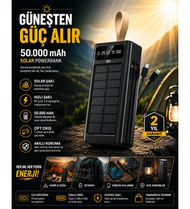 Taşınabilir Güneş Panelli Powerbank Çoklu Cihaz Şarj Destekli