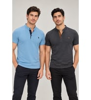 Dewberry Erkek Pamuklu Tişört 2'li Set Antrasit-İndigo T8560 Günlük Giyim, Casual Stil, Jean ve Şort Kombini