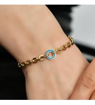 Goldium 14 Ayar Altın Halka Mineli Zincir Bileklik (Sarı)