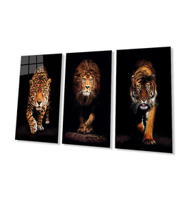  Aslan,kaplan,jaguar 3 Lü Set Cam Tablo (Çok Renkli)