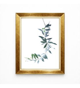 Tablore Minimalist Zeytin Dalı Temalı Beyaz Zemin Gold Çerçeveli Kanvas Tablo