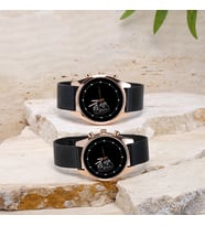 Aslan Figürlü Çift Sevgili Saati, Erkek ve Kadın Kol Saati, Sevgili Özel, İsim ve Tarih Yazılabilir (Siyah-Rose Gold)