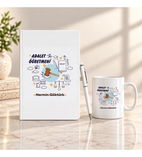 Adalet Öğretmenine İsme Özel Defter Kalem ve Kupa Hediye Seti