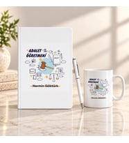 Adalet Öğretmenine İsme Özel Defter Kalem ve Kupa Hediye Seti