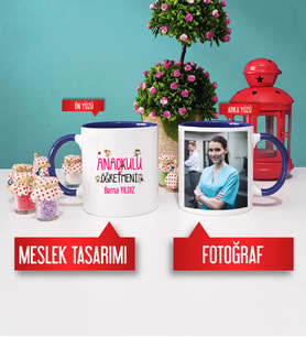 Anaokulu Öğretmenine Hediye Anaokulu Öğretmeni Kupa Bardak Lacivert Fotoğraflı