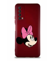 Huawei Y7A Soft Premier Kapak Minnie Mouse-A Tasarımlı Silikon Kılıf - Mürdüm (Şeffaf)