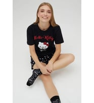 Lisanslı Baskılı Kısa Kollu Şortlu Pijama Takımı (Siyah)