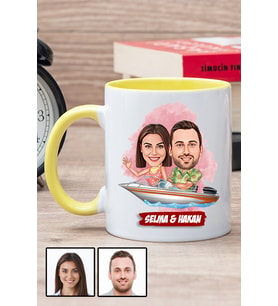 Sevgiliye Hediye Tekne Tasarım  Karikatürlü Sarı Kupa Bardak
