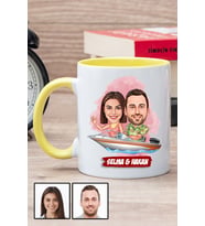 Sevgiliye Hediye Tekne Tasarım  Karikatürlü Sarı Kupa Bardak