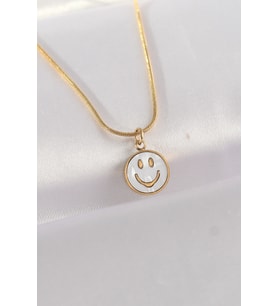 316L Çelik Zincir Altın Renk Mermer Desenli Minimal Smile Kolye 5886 - SSSSSS1669-5468