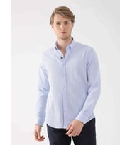 Dufy Açık Mavi Erkek Slim Fit Gofre Desenli Düğmeli Yaka Uzun Kol Gömlek - 95018