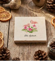 Kişiye Özel Flamingo Bardak Altlığı Sevgililer Günü Hediyesi (Krem)