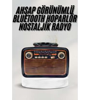 Bluetooth Hoparlör Ahşap Renk Vintage LED'li Nostaljik Radyo Fm Ahşap Görünümlü
