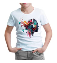 A Digital Person Listening to Music with Headphones Beyaz Çocuk Tshirt