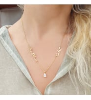 Vaoov 925 Ayar Gümüş İki İsimli Damla Taşlı Kolye (Gold)