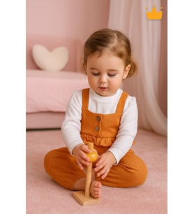 Bayramlık Kız Bebek Çocuk Salopet Badi Takım 2338 (Turuncu)