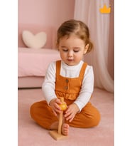 Bayramlık Kız Bebek Çocuk Salopet Badi Takım 2338 (Turuncu)