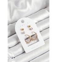 Pirinç Zirkon Taş Ve Halka Figürlü Gold Renk 3'lü Çift Kadın Küpe Set - TJ-BKP10652