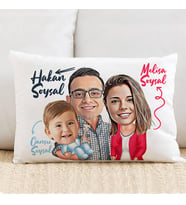 Kişiye Özel Tek Çocuklu Aile Karikatürlü Yastık