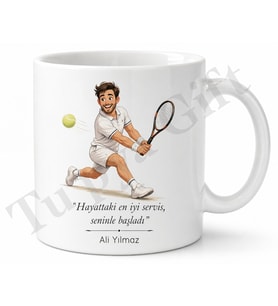 Tenis Oynayan Baba Temalı Kupa Bardak Babalar Günü Özel Hediye