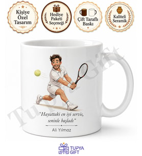 Tenis Oynayan Baba Temalı Kupa Bardak Babalar Günü Özel Hediye