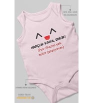 Harçlık Kabul Edilir! Baskılı Bebek Zıbını – Çıtçıtlı Body  %100 Pamuk Sıfır Kol (Bebek Pembesi)