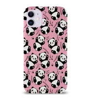 Apple iPhone 11 Uyumlu Lansman Kılıf Panda Tasarımlı İçi Kadife Kapak-Pembe (Şeffaf)