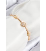 Pirinç Zirkon Taşlı Kar Tanesi Model Gold Renk Asansörlü Kadın Bileklik 5886 - SSSSSS1972-962