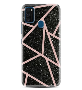 Samsung M21 M22 M23 M30 M31S M32 Kılıf Desenli Silikon Pembe Şeritli Mermer 1312