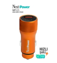 Next Power 52.5W Araç içi Hızlı Şarj Aleti Type-C + USB Güç Adaptörü Oto Çakmaklık - Turuncu