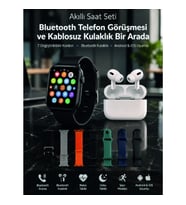 Mey İthalat® Bluetooth Telefon Görüşmeli Akıllı Saat Seti Kablosuz Bluetooth Kulaklık 7 Değiştirileb