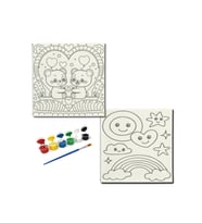 Okul Etkinliği-2'li Tuval Boyama Seti. 20x20 Cm Uv Baskı 6 Akrilik Boya 1 Fırça-model-295