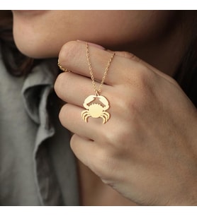 Kişiye Özel Yengeç Figürlü Kolye 925K Gümüş (Gold)