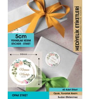 Suluboya Çiçek Modeli 3, Etiket Modeli Ürünlerinize Özel 5cm - 40 Adet Opak Sticker