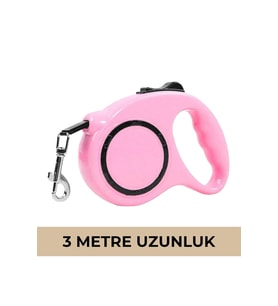 Makaralı Köpek Gezdirme Tasması Pembe Siyah 3mt