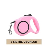 Makaralı Köpek Gezdirme Tasması Pembe Siyah 3mt