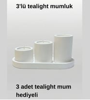 3'lü tealight set sütun mumluk + 3 adet tealight mum hediyeli  tealight mum özelleştirme mevcuttur (renk,koku) (Beyaz)