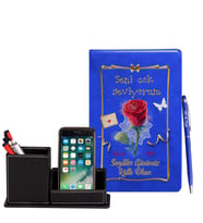 Sevgililer Gününe Özel Mavi Defter Kalem & Deri Kaplama Kalemlik Hediye Seti 15