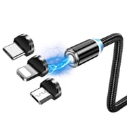 Universal 2M Magnetic-Mıknatıslı Usb Şarj Kablosu 3 Başlık(iPhone+Type-C+Micro (Siyah)