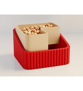3D Baskı Fıstık Kasesi - Çift Hazneli Kabuk Ayırıcı Sunum Kasesi - Kırmızı Bej