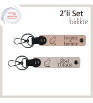 Kedili Evlerdeki Sessiz Kahramana, Tatlı Figürlü, Kişisel Deri Anahtarlık, Yavru Ağzı-Pudra