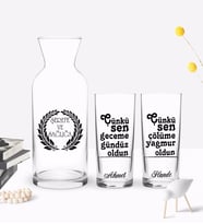 BK Gift Kişiye Özel Renkli Baskılı Çünkü Sen Tasarımlı İkili Rakı Bardağı ve Karaf Hediye Seti-1 (Model 1)