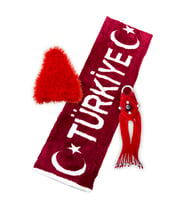 Türkiye Baskılı Torpido Koruma Örtüsü, Egsoz Püskül Süsü ve Vites Körüğü Peluş (Kırmızı)