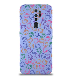 Oppo A5 2020 Uyumlu Lansman Kılıf Hello Kitty Tasarımlı İçi Kadife Kapak-Lila (Şeffaf)
