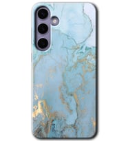 Galaxy S24 Plus Kılıf HD Desen Baskılı Kılıf - Mavi Gold Mermer