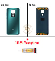 Xiaomi Redmi Note 9 Orman Yeşili Arka Pil Kapağı Batarya Kapağı Lazer Kesim + B-7000 Yapıştırıcı