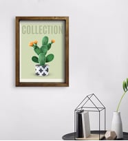 BK Gift Kaktüs Tasarımlı Doğal Masif Ahşap Çerçeveli Tablo 45x65cm-7