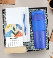 Kişiye Özel Defter & Kalem & Masa Takvimi & French Pressli Termos Hediye Seti