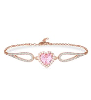 925 Ayar Gümüş Pembe Swarovski Kalp Bileklik